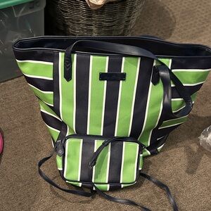 Striped Green and Black Tote Bag/ set VERA BRADLEY